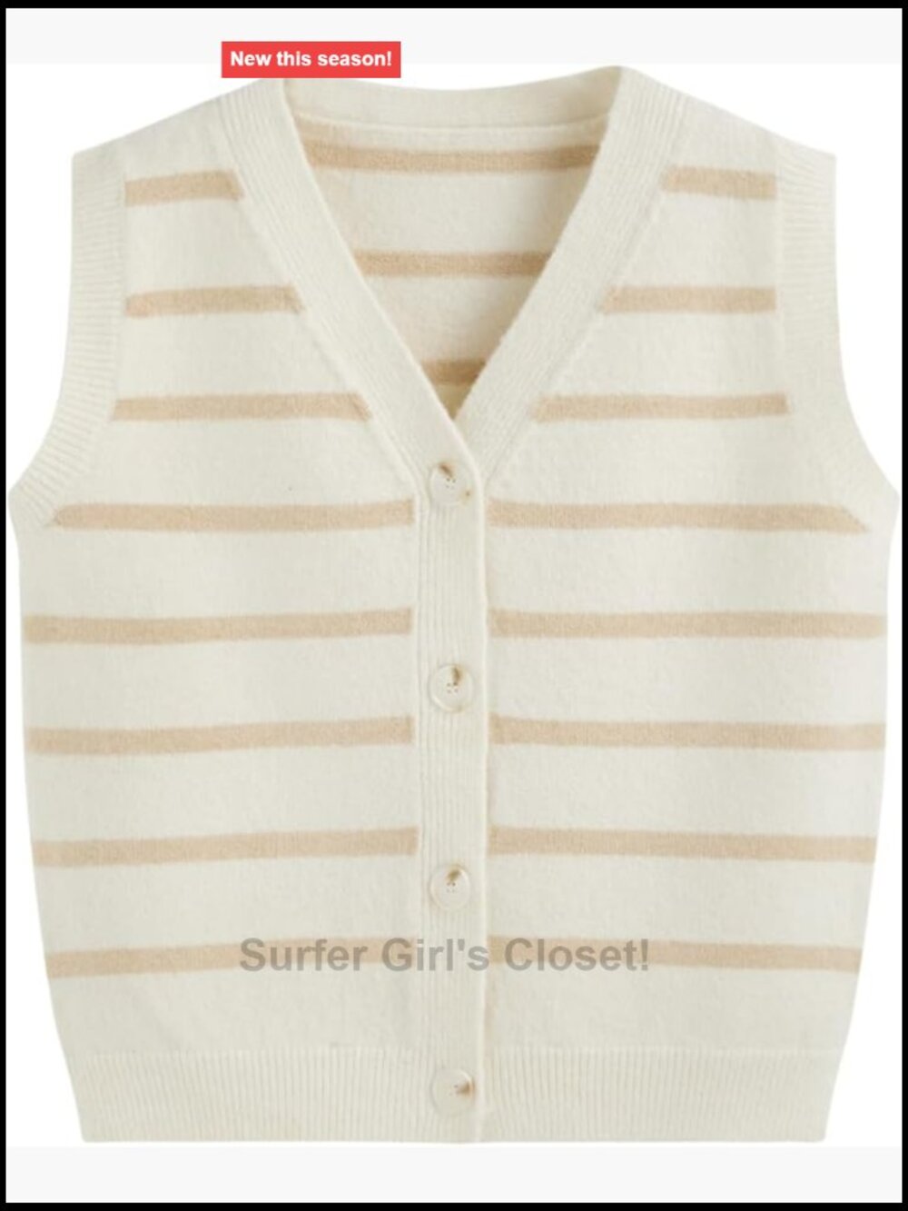 Striped Sweater Vest Crop Sleeveless Button Down Cardigan for Women